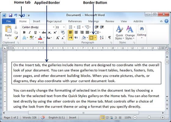 Word 2010 … Borders and Shades